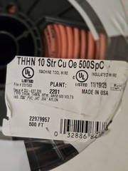 500 ft 10-AWG Stranded THHN, Orange Copper, Machine Tool/Building Wire Southwire