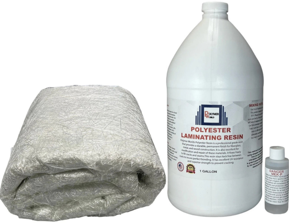 Polyester Resin with Fiberglass 1.5x50x3 Yards CSM for Autos Boats RV Repairs !!