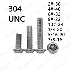 304 Stainless Steel Hex Socket Bolt Button Head Screws 2# 4# 6# 8# 10# 1/4 5/16