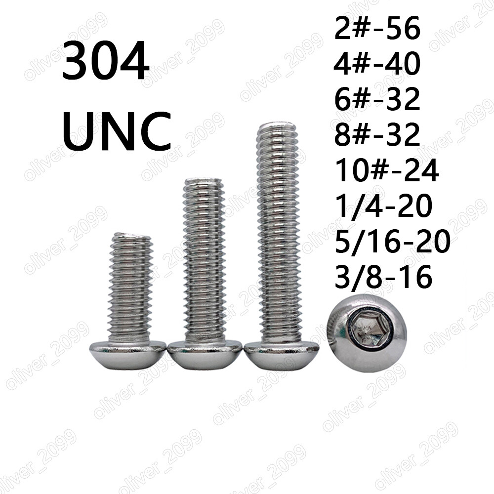 304 Stainless Steel Hex Socket Bolts Button Head Screws 2# 4# 6# 8# 10# 1/4 5/16