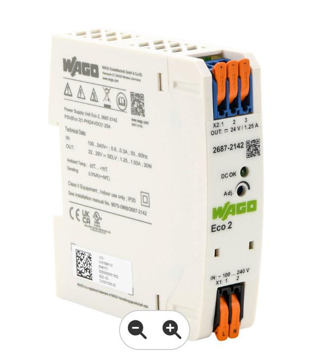 WAGO 2687-2142 Eco2 24VDC 30W 120/240VAC DIN Rail Power Supply