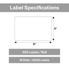 16 Rolls/250 Labels per Roll 4″x6″ Direct Thermal Shipping Labels White Color