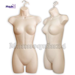 2 Pack Flesh Mannequins Female Torso Dress Form with 1 Stand & 2 Hangers