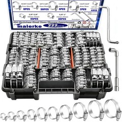 maierke 222PCS 304 Stainless Steel Hose Clamps Assortment Kit,Metal Adjustabl…