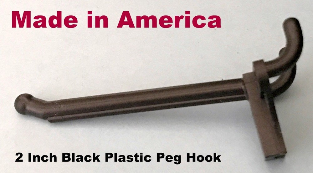 (10 PACK) 2 Inch Black Plastic Peg Hooks for 1/8″ to 1/4″ Pegboard (Made in USA)