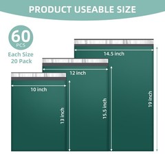 Poly Mailers Multi Size 10×13″, 12×15.5″, 14.5×19″ 60 Pack (20 per Size) Ship…