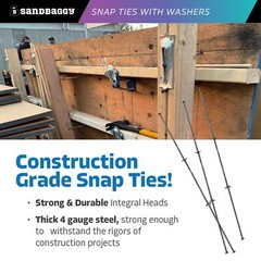Sandbaggy 8″ x 8 ¼” Standard Snap Ties With 1″ Steel Washers (Long End)