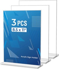 3 Pack Acrylic Sign Holder 8.5 x 11 Inches, Clear Menu Stand, Vertical Flyer Dis