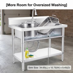 40″ Silver Free Standing Commercial Stainless Steel Kitchen Utility Sink