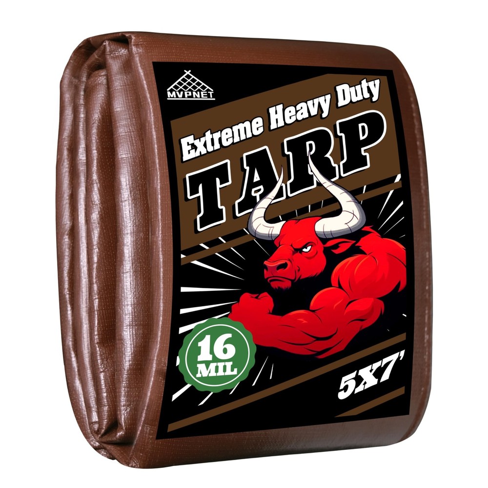Tarp 5x7ft Heavy Duty Waterproof 16 Mil Tarps,UV-Resistant,Tear-Proof,Black&B…