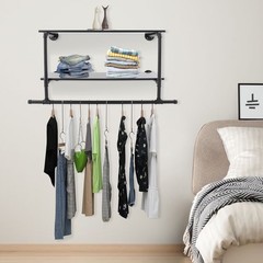 Clothes Display Rack with 2-tier Shelves, 2-tier Garment Rack, Wall Mounted Clot