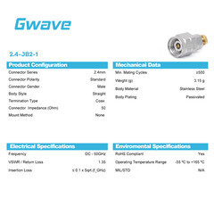 2.4mm Male Connector for .086′ Series Cables, DC – 50GHz