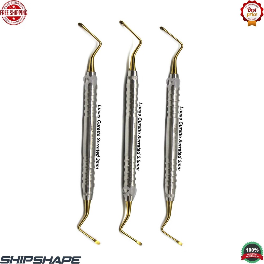 Lucas Curette Dental/Surgical Bone Curettes Serrated 2mm, 2.5mm, 3mm Set of 3PCS