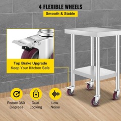 Rolling Stainless Steel Top Kitchen Work Table Cart + Casters Shelving 18″x24″