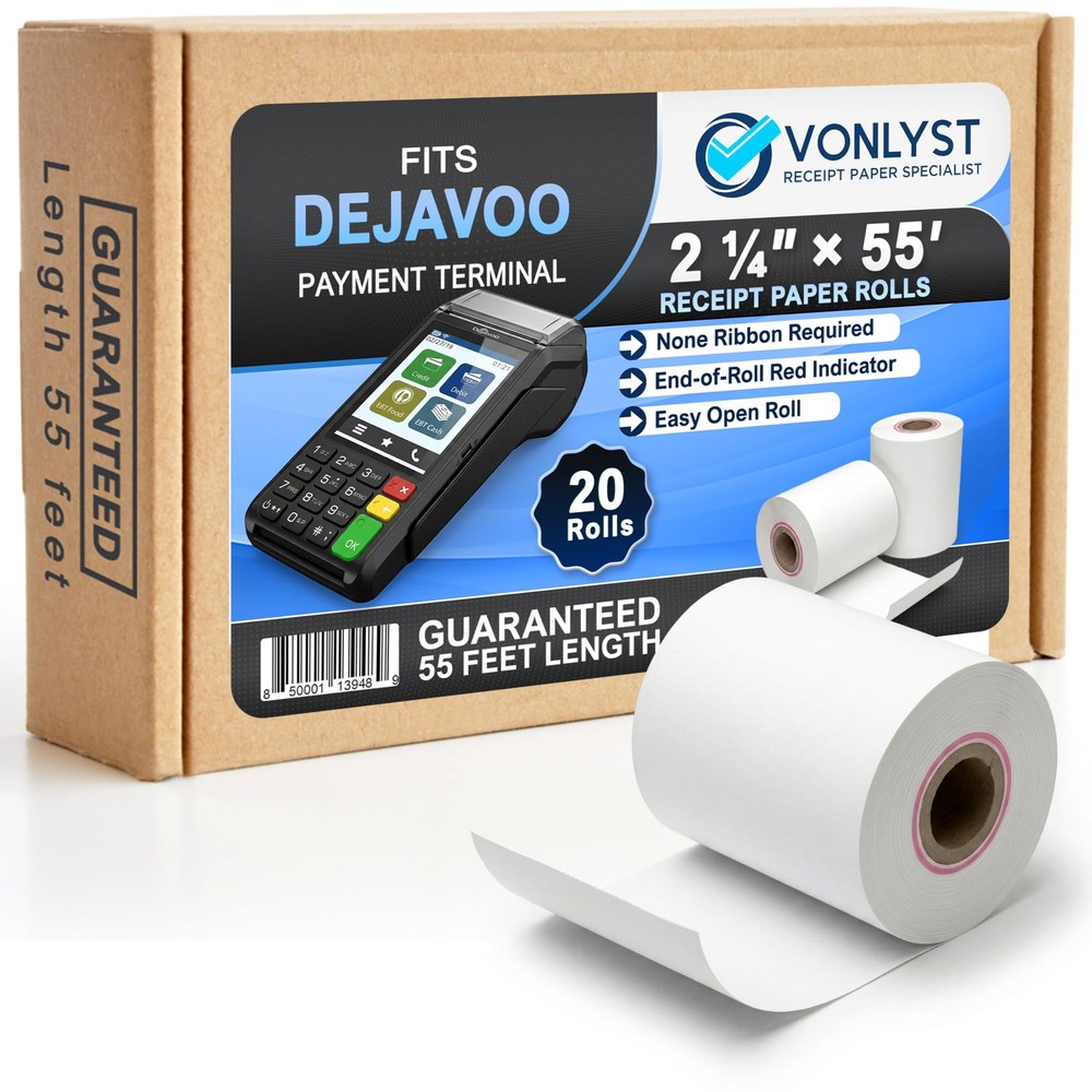 Vonlyst Thermal Receipt Paper Rolls for Dejavoo Z8 Z9 Z11 P1 20 rolls, White