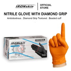 IRONskin Nitrile Glove Diamond Grip Disposable Black /Orange Powder Free 50 pcs