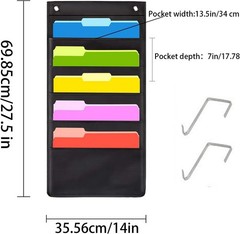 Wall File Organizer 5 Pocket Oxford Cloth Hanging Chart Office Home