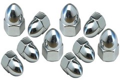 Chrome Acorn Cap Nuts 10 Pack Choose Your Size