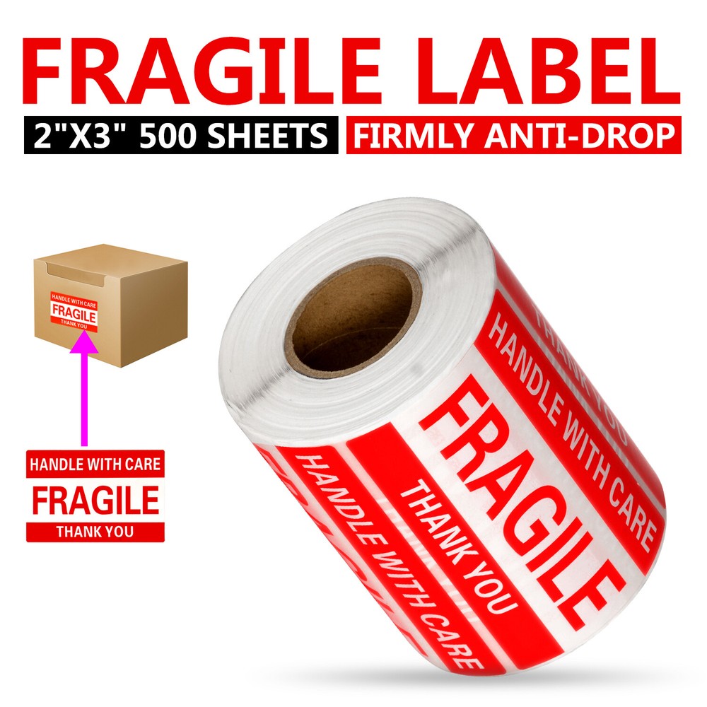 Fragile Stickers 1 Roll 500 2×3 Fragile Label Sticker Handle With Care Mailing