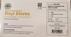 MedPride Powder-Free Vinyl Exam Gloves, LARGE, Box/100