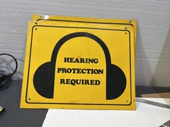 Pair of Vintage Metal Hearing Protection Required Signs Industrial Safety 11×14