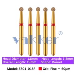 5/pk Dental Zirconia FG Diamond Burs & Holder Round Shape Cutting Polishing Burs