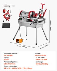 VEVOR Electric Pipe Threader Machine 900W 2-Speed Threading Cutter 1/2″ to 4″