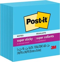 Post-it 654 Sticky / Super Sticky Notes, 5 Pads, 3 in x 3 in (76 mm x 76 mm)