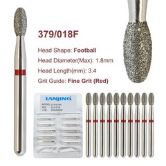 Multi-Use Football Diamond Burs FG 379/018F Egg Fine Grit Red Friction Grip FG