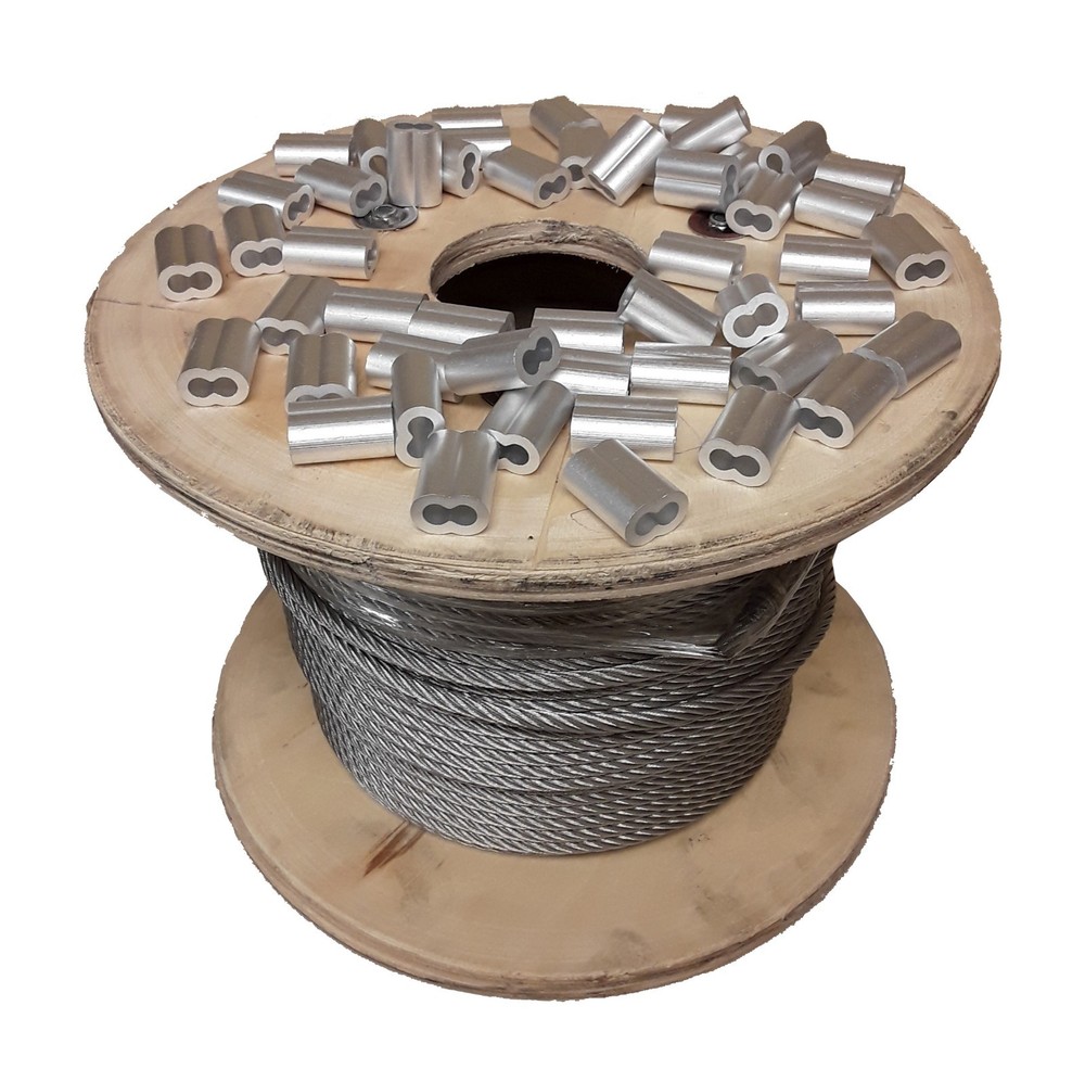 7 x 19 Galvanized Aircraft Cable Wire Rope 3/16″ 500 ft with Aluminum Sleeves