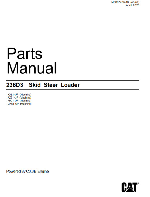 CAT Caterpillar 236D3 Skid Steer Loader KXL AZ6 F9C Parts Catalog Manual PDF USB