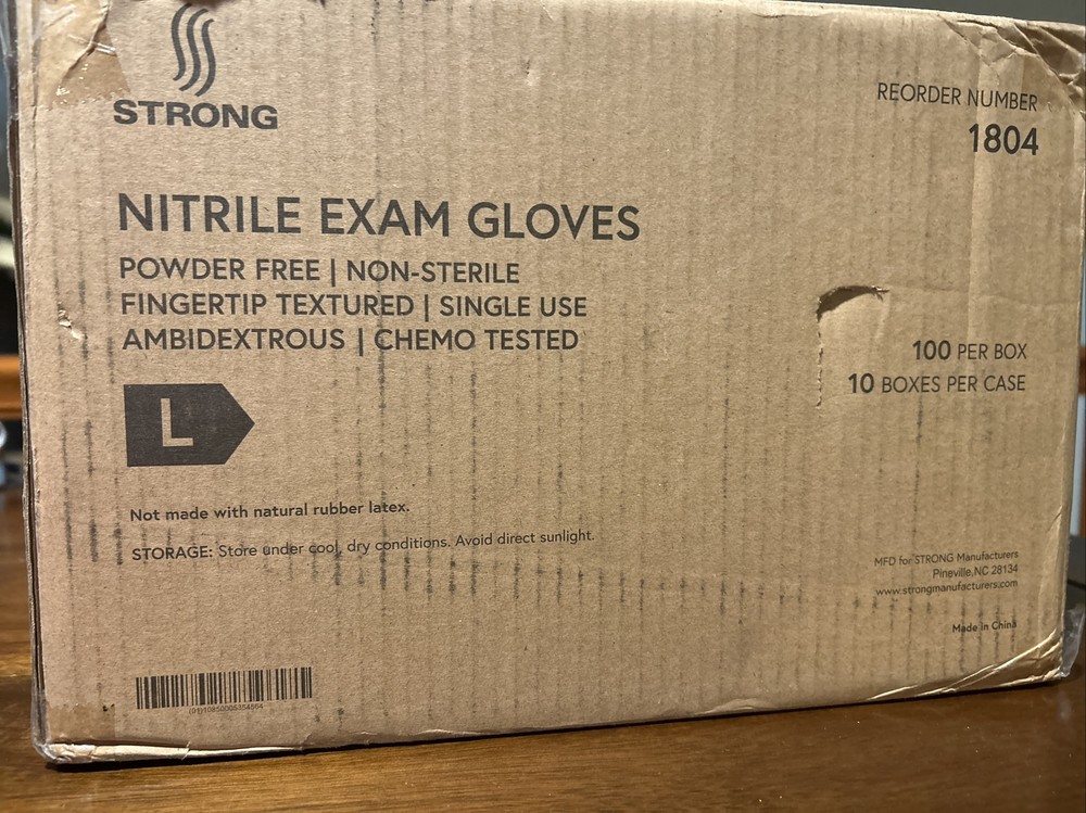 1804 Powder Free Nitrile Medical Exam Gloves – Pack of 1000, Size L. A2