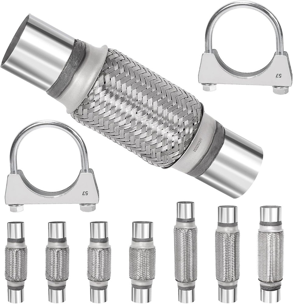 3Pcs 2.5 X 6 Inches Exhaust Flex Pipe with 2.5 Inches Exhaust U Clamp Kit, Unive