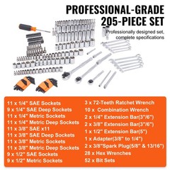 VEVOR Mechanics Tool Set And Socket Set, Drive Deep And Standard Sockets, 205pc