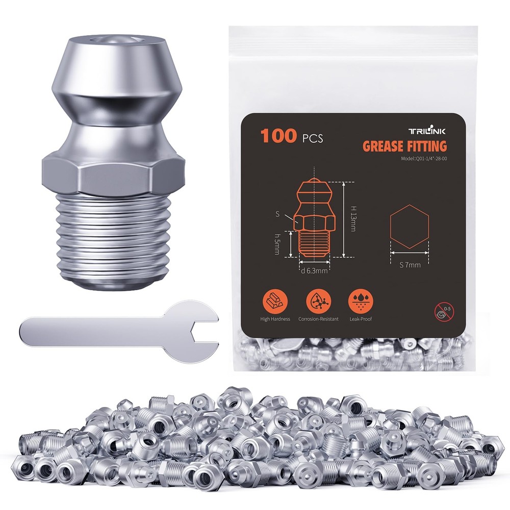 1/4″-28 Zerk Grease Fittings, SAE Grease Nipples with Straight, Grease Fittings