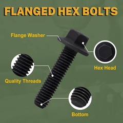 Flanged Hex Head Bolts, M10 x 60mm Flange Hexagon Bolts Grade 10.9, Black Oxi…