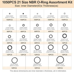 1050PCS O-Ring Assortment Kit | 21 Metric Sizes for Car Repair, Faucet, Air, Gas