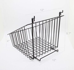 FixtureDisplays 12″ x 12″ Metal Gridwall Slatwall Basket w/ Hooks – Black