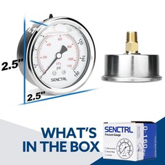 SENCTRL 0-160 Psi Glycerin Liquid Filled Air Pressure Gauge, 2.5″ 0-160Psi