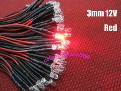 3mm 12V – 16V Pre-Wired Red Yellow Blue Green Warm White Orange UV Pink LED 20CM