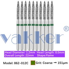 Vakker 10pc/pk Dental Diamond Burs Flame Shape Diamond Bur