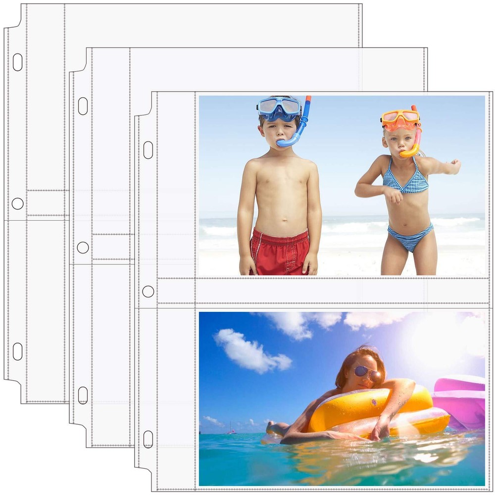 Photo Album Sleeves 2 Pocket 5 x 7 In Page Sheet Organizer 3 Ring Binder 30 Pack