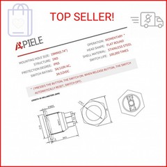 APIELE Push Button Switch 19mm Momentary Waterproof Stainless Steel Metal Flat T