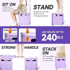 65L Folding Stair Climbing Shopping Cart Portable Trolley Collapsible Basket+Lid