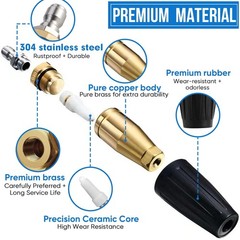 Turbo Nozzle Pressure Washer Tips, Durable Ceramic Core, 360° Rotating Pres