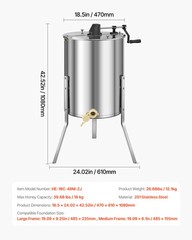VEVOR Manual Honey Extractor 4/8 Frame Beekeeping Honeycomb Stainless Steel