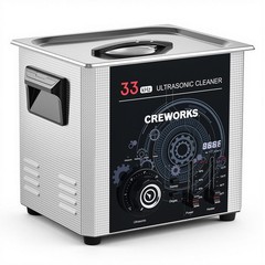 CREWORKS 33kHz 10L Ultrasonic Cleaner w Degas Gentle Mode Built-in Drain Valve