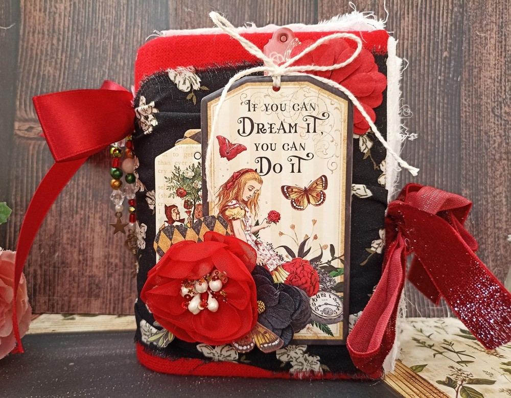 Junk journal handmade Alice in Wonderland Adventure notebook 6×5 in 200 pgs