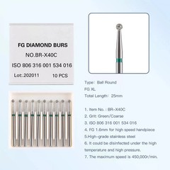 10 Pcs/Box Dental Surgical Diamond FG 1.6mm Burs Ball Round High Speed Handpiece