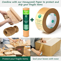 Eco Friendly Biodegradable Kraft Packing Tape 2Inch x 55Yard 3 Rolls